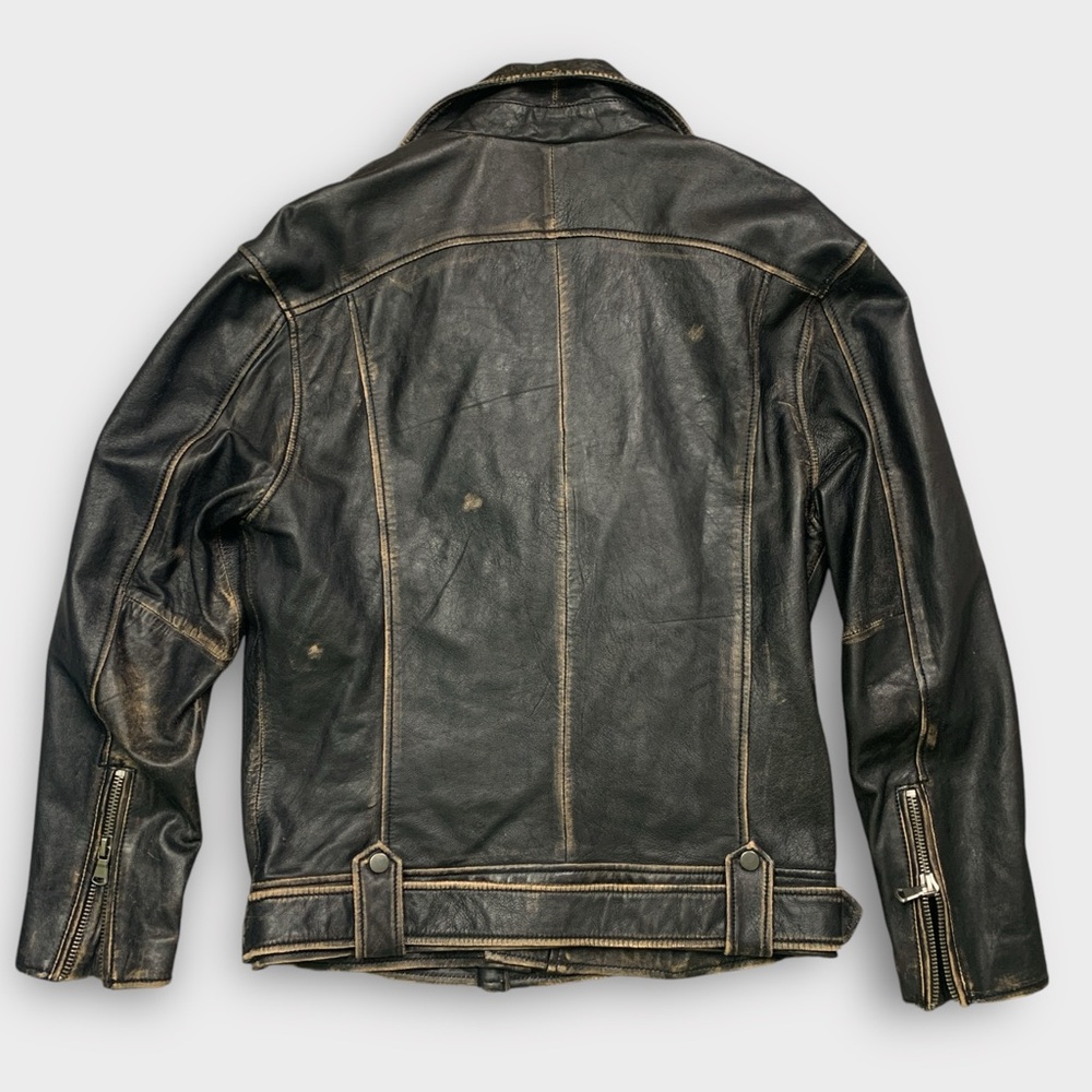 Zara Distressed Leather Biker Moto Jacket - Picture 11 of 16